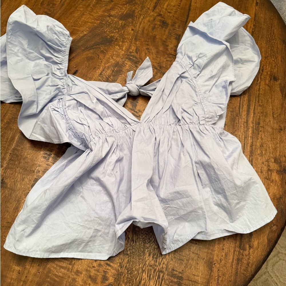 Day and Moon Light Blue Puff Sleeve Blouse